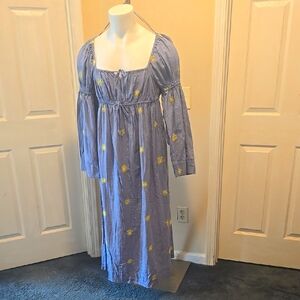 Freepoeple Blue Maxi Dress with Yellow Floral Embroidery